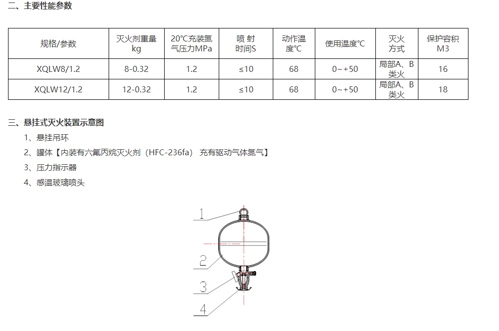 淮海XQLW8/1.2悬挂式六氟丙烷灭火器图片