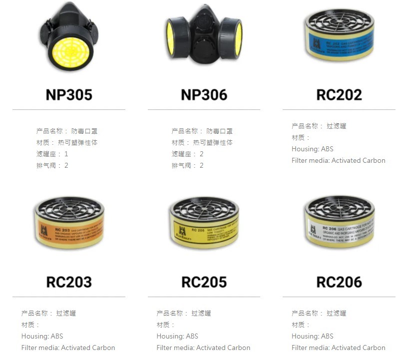 蓝鹰NP306橡胶双滤盒半面罩防毒面具图片2