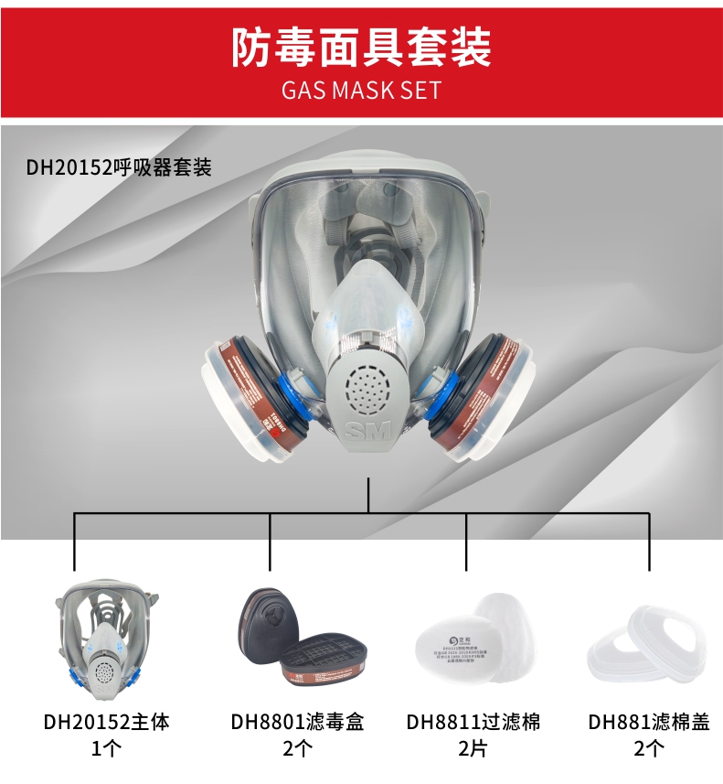 定和DH20152+8801橡胶双滤盒全面罩防毒面具套装2