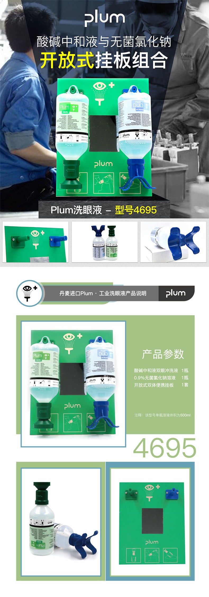 丹麦Plum4695双瓶挂板洗眼液500ml*2图片1