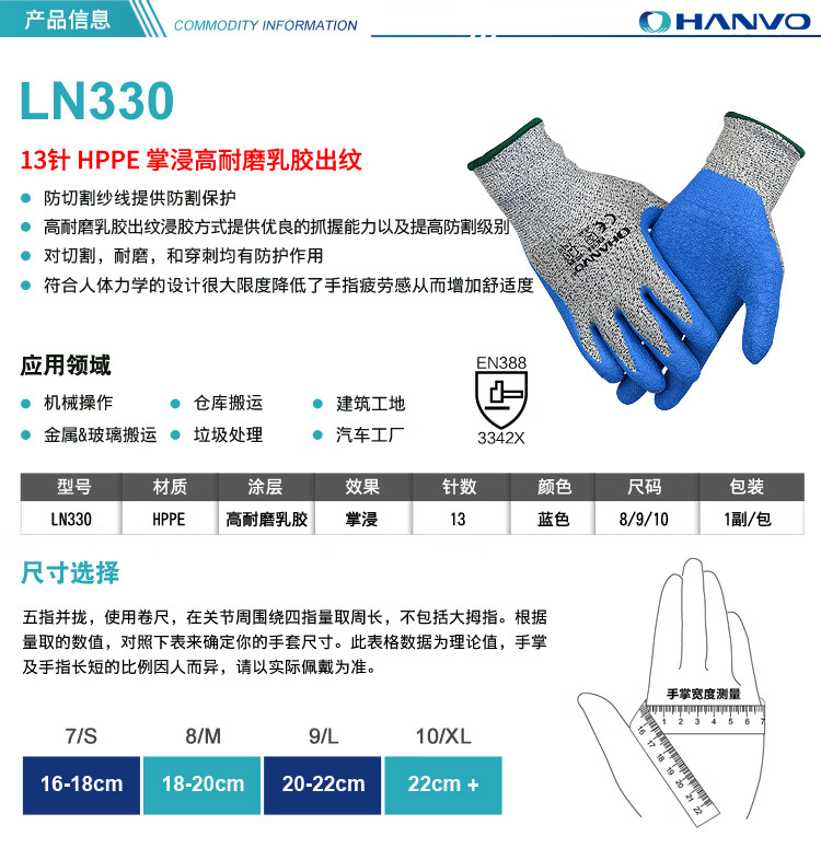 恒辉LN330耐磨防滑3级防割手套图片2