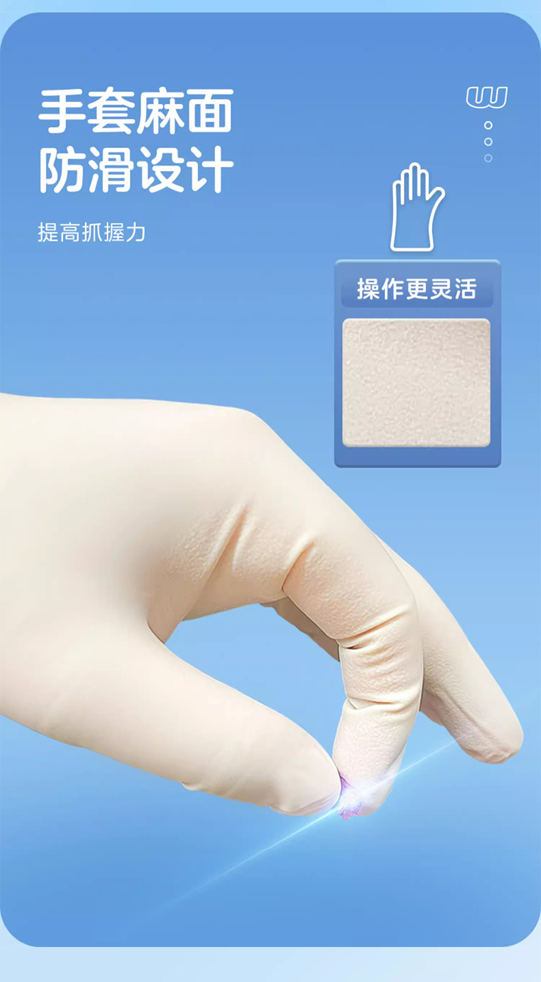 高邦604-010057无粉麻面一次性使用医用橡胶检查手套S码5