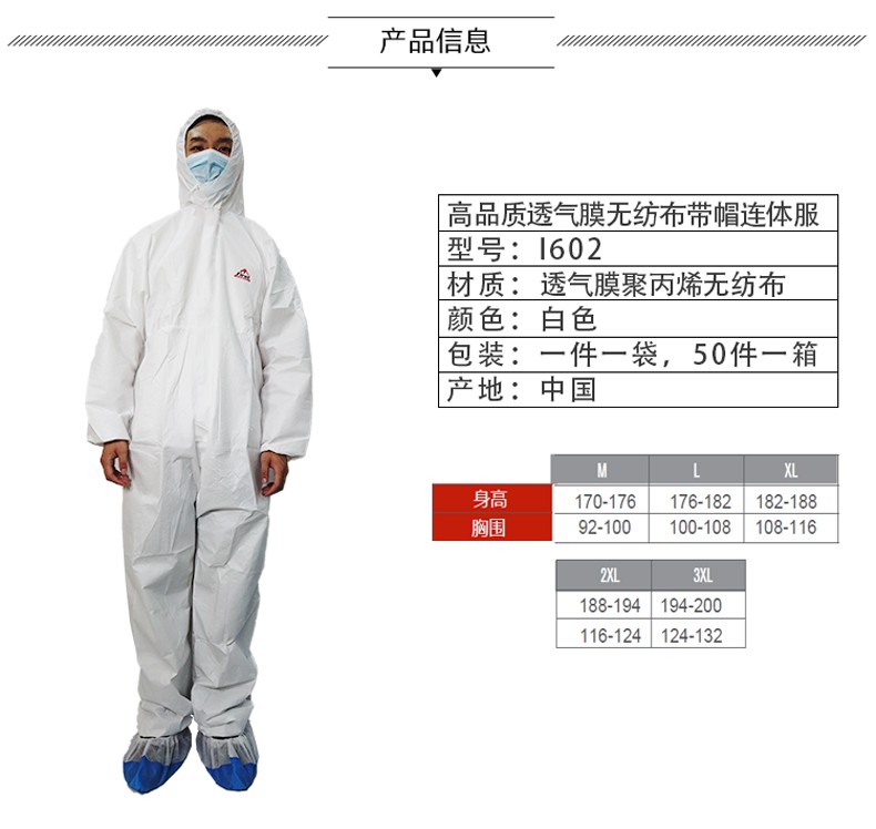 PIP I602白色带帽连体一次性防护服图片3
