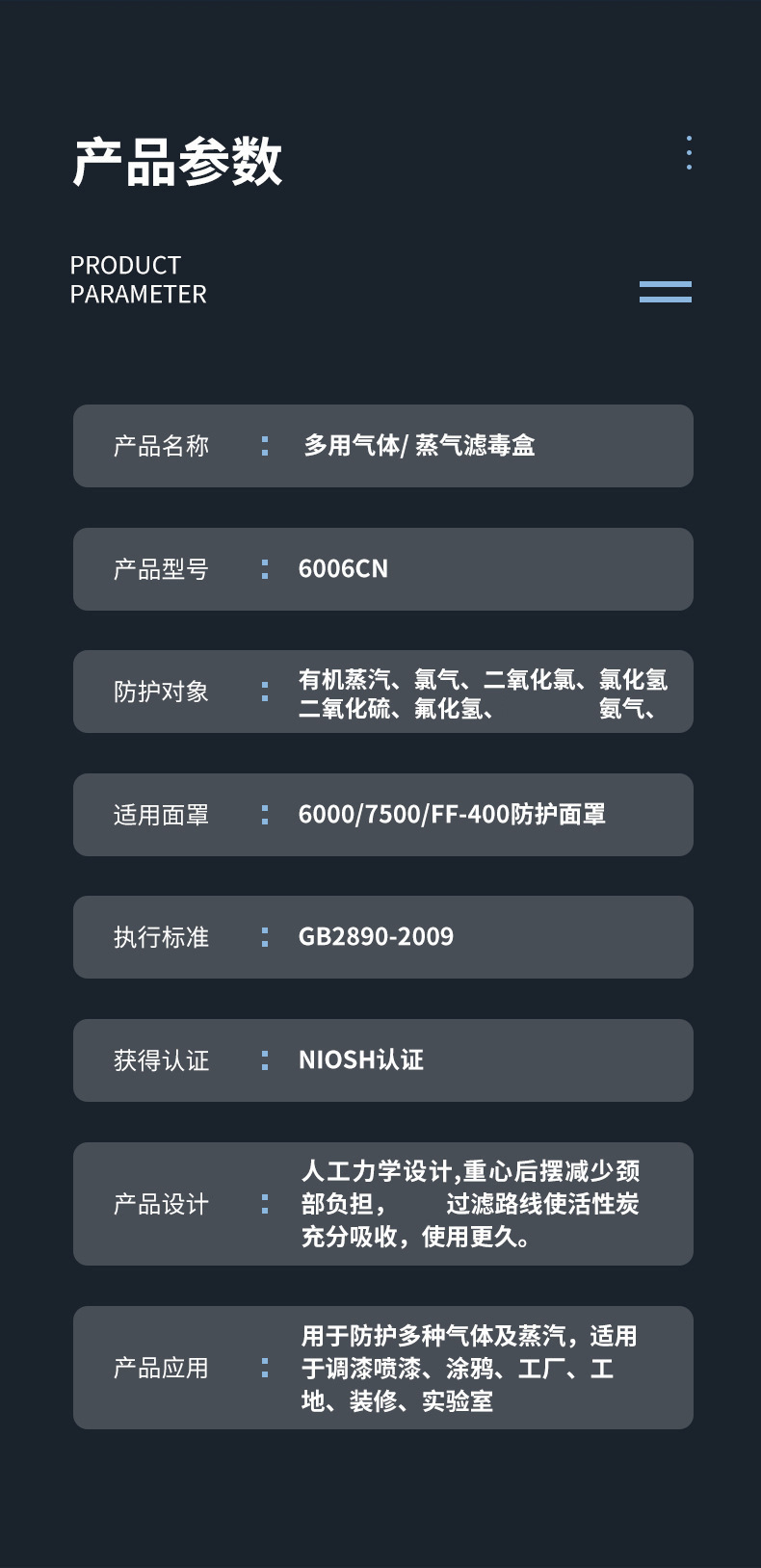 3M6006CN防综合性有毒气体滤毒盒图片2