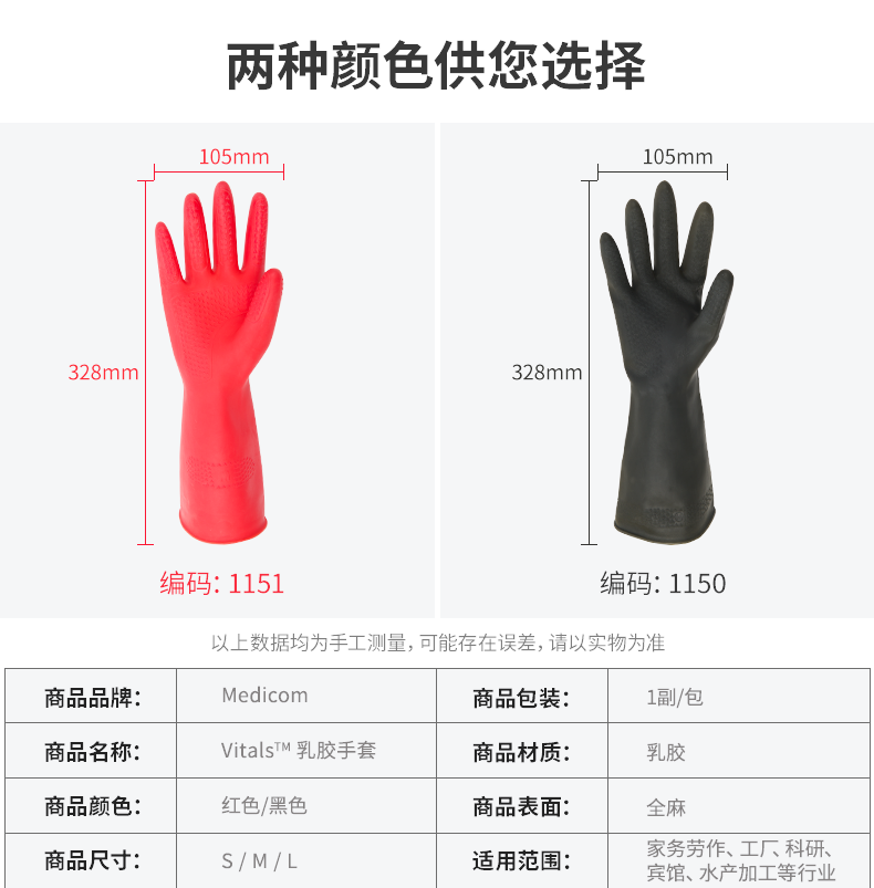 麦迪康1150D耐酸碱防滑加厚乳胶手套大号图片4