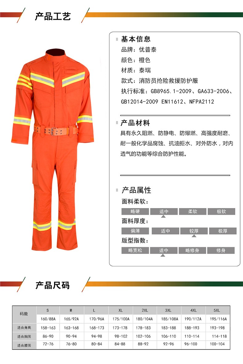 优普泰分体式消防员夏季抢险救援防护服01