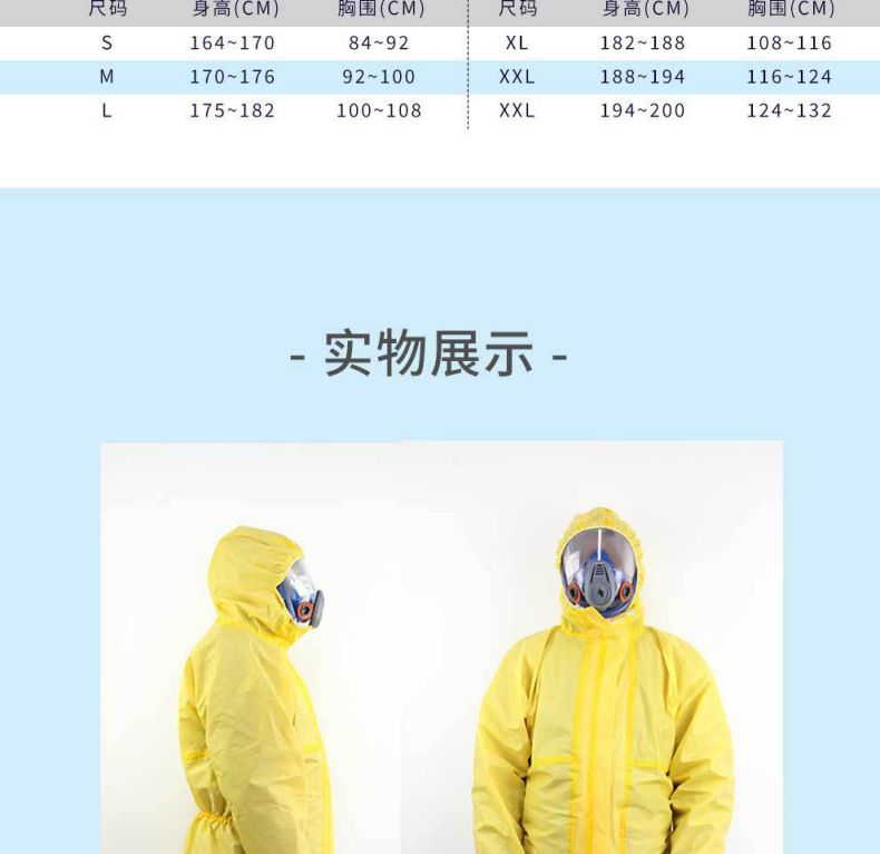 汉盾HD-BP618黄色带帽连体防化服12