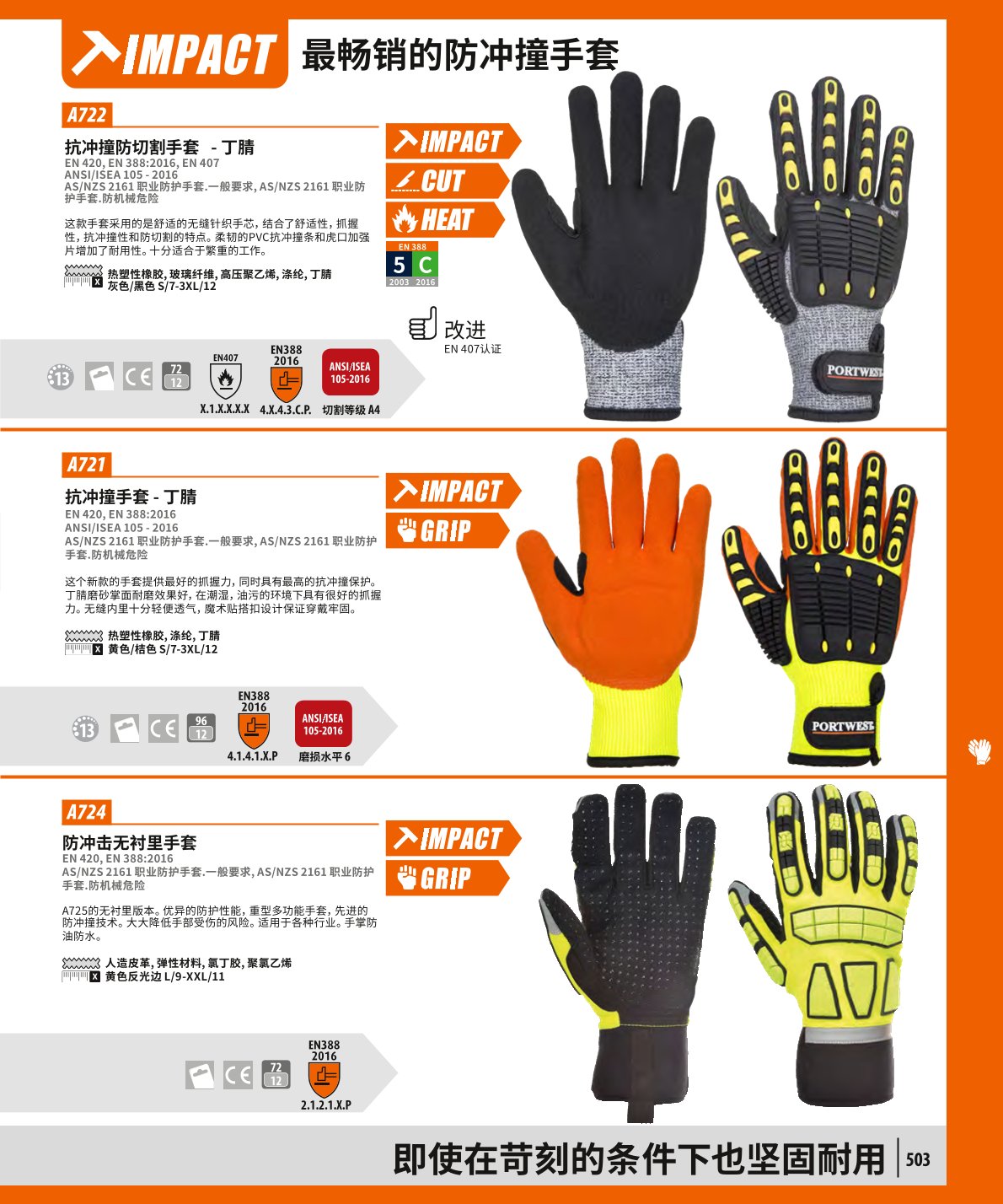 波伟斯特Portwest A722抗冲撞防切割手套1