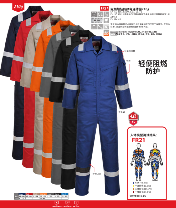波伟斯特Portwest FR21阻燃超轻防静电连体服
