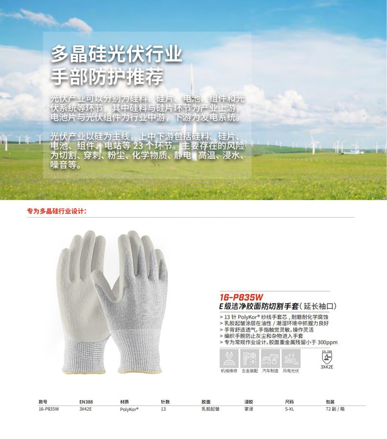 PIP 16-P835W E级洁净胶面防切割手套