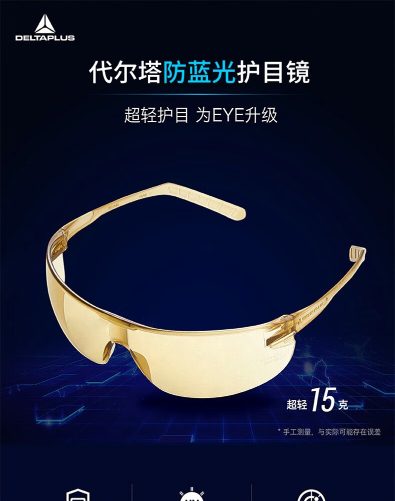 代尔塔101145 HELIUM DETECTABLE可探测款防雾防刮防冲击安全防护眼镜1