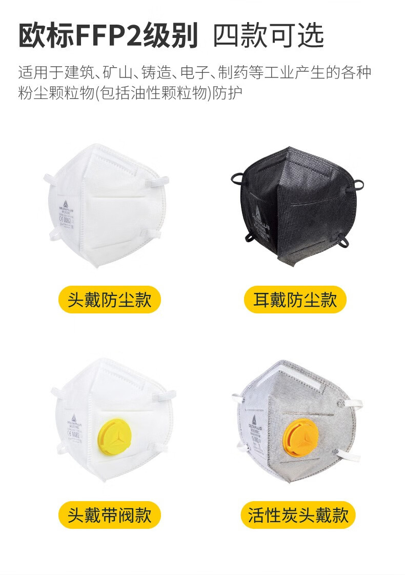 代尔塔104201 M1202BC折叠头戴式FFP2级防尘口罩4