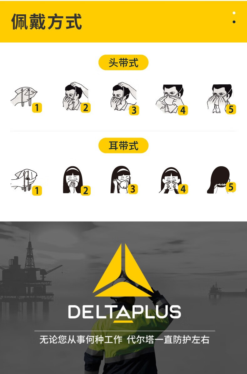 代尔塔104205 M1202BHNC折叠耳戴式FFP2级防尘口罩10